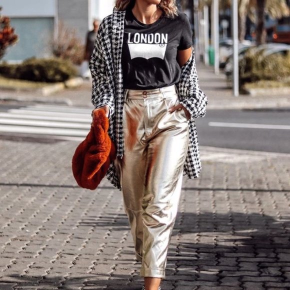 gold faux leather pants